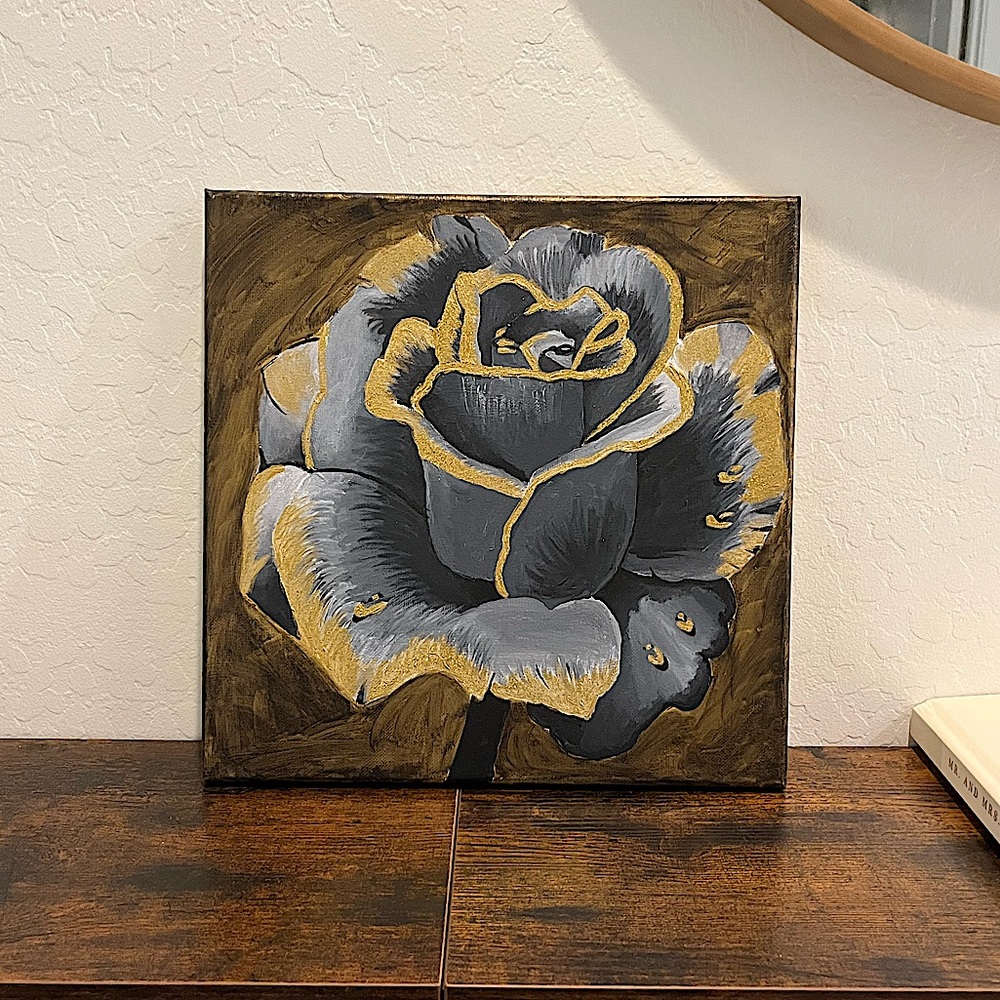 12 x 12 Gold Rose Painting
